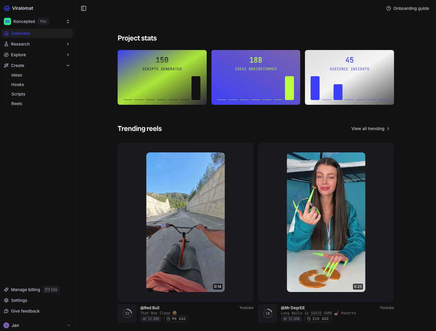 Viralomat dashboard preview