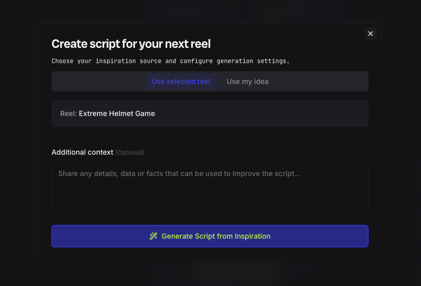 Generate Script Form Screenshot