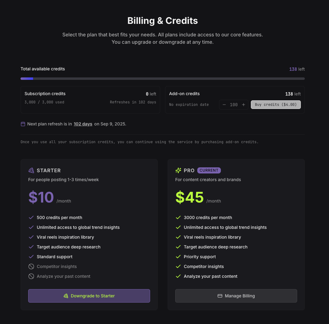 Manage Billing Dashboard