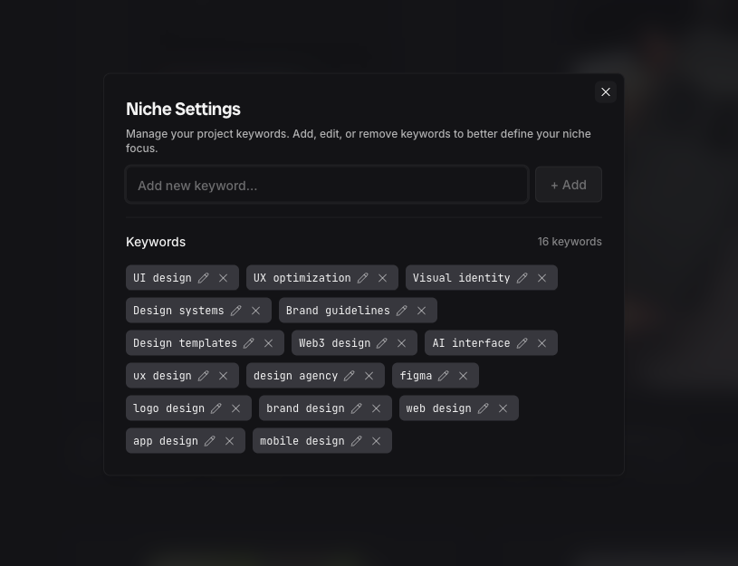 Niche Settings Interface