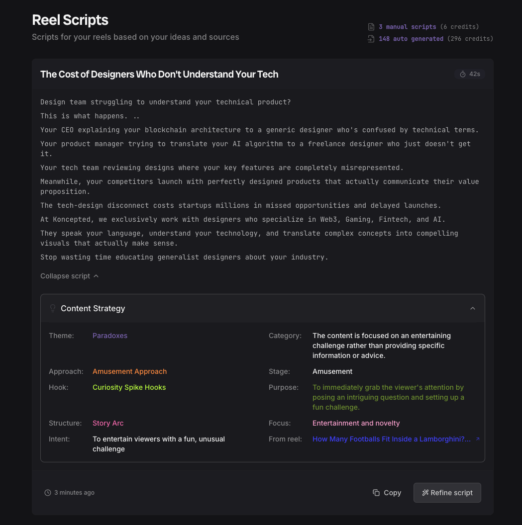 TikTok Video Script Example from Viralomat