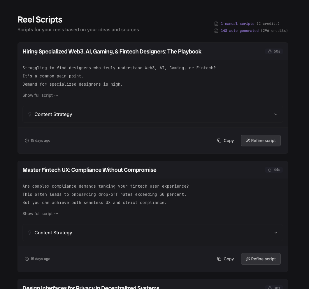 Script Generation List