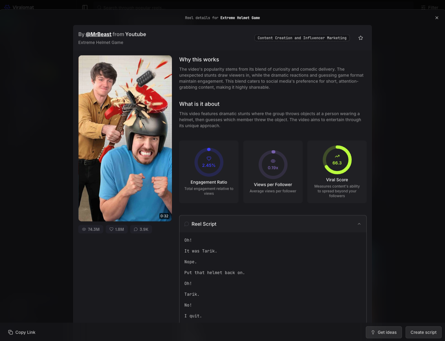 Video analysis and transcript metrics - MrBeast example